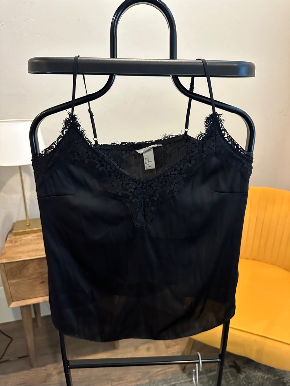H&M Black Lace Trim Satin Camisole